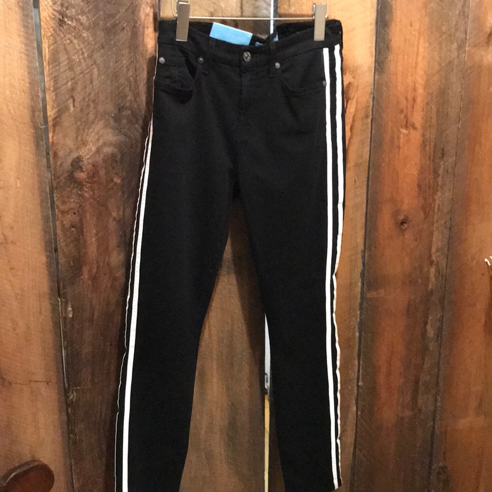 7 for all mankind black jeans with stripe